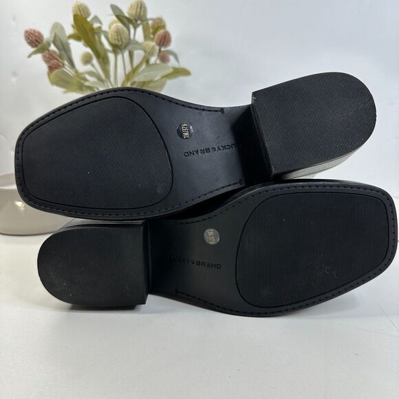 New Lucky Brand Kamany Leather Boot Black Horseshoe Shape Logo Women's 7M NWOB - Picture 8 of 11
